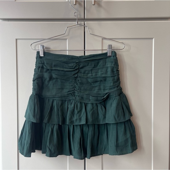 Zara Forest Green Smocked Ruffle Layered Ruched Mini Skirt Womens Small Boho - Picture 6 of 7